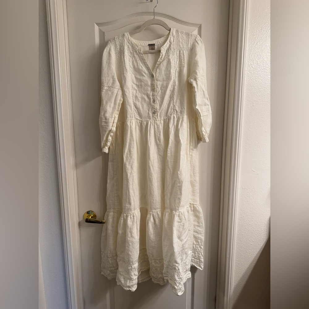 Magaschoni white linen maxi dress